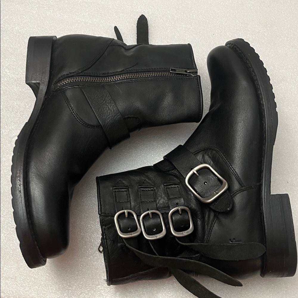Frye Black Leather Buckle Ankle Boots - Picture 5 of 10